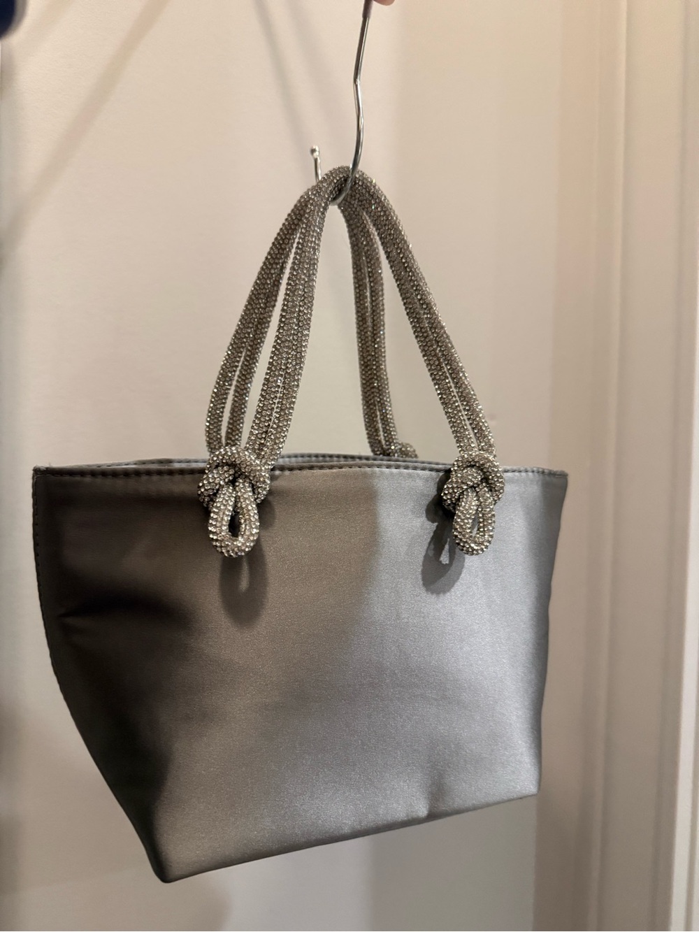 Jcrew Metallic Gray Bag with Rhinestone Rope Handles - Picture 2 of 8